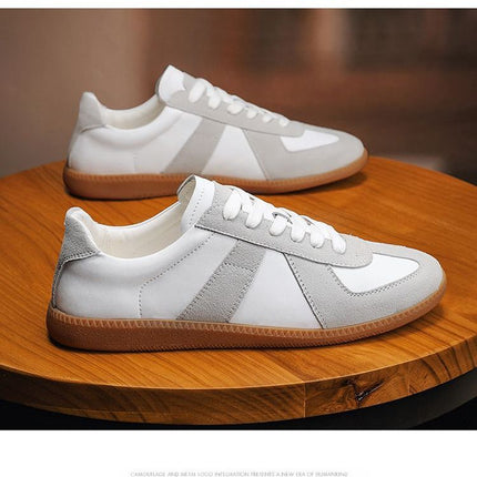 Men's Shoes, New Spring and Autumn German Training Shoes, Men's Casual Versatile Running Shoes, Breathable Sports Shoes, Leather Panel Shoes, White Shoes