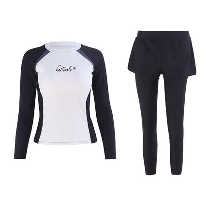 Two-Piece Long-Sleeve Swimwear for Women, Sun-Protective, Slimming, Tummy-Covering, Vacation Diving Suit, Quick-Dry Surfing and Snorkeling Rash Guard