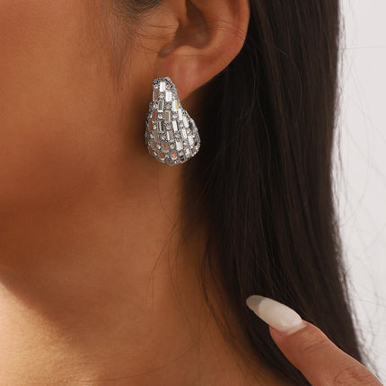European and American New Niche Drop-shaped Exaggerated Earrings Stained Glass Full Diamond Light Luxury Fashion Ear Studs Advanced Sense Earrings