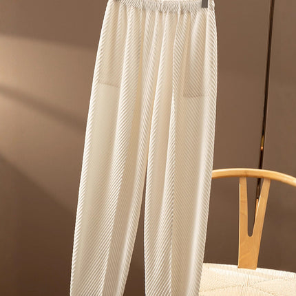 Issey Miyake's Trendy Thin Pants This Year, Slimming Magic Pants, New Summer Style, Heavy-Duty Pressed Creases, Elastic Waist, Tapered Granny Pants for Women