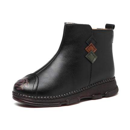 Mother Shoes Winter Cotton Shoes Fleece-lined Ankle Boots Autumn and Winter Anti-slip Warm Winter Shoes for the Elderly Middle-aged Leather Shoes Middle-aged Women's Shoes