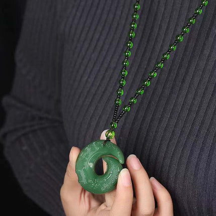 Hollow-out safety buckle jade pendant sweater chain high-grade white jade pendant men's and women's long necklace Joker accessories wholesale