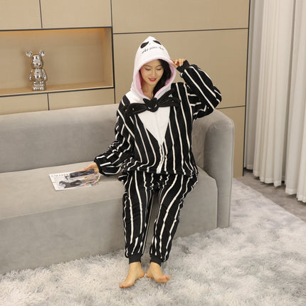 Cartoon New Adult Flannel One-Piece Pajamas for Men and Women Autumn and Winter Home Clothes Toilet Version