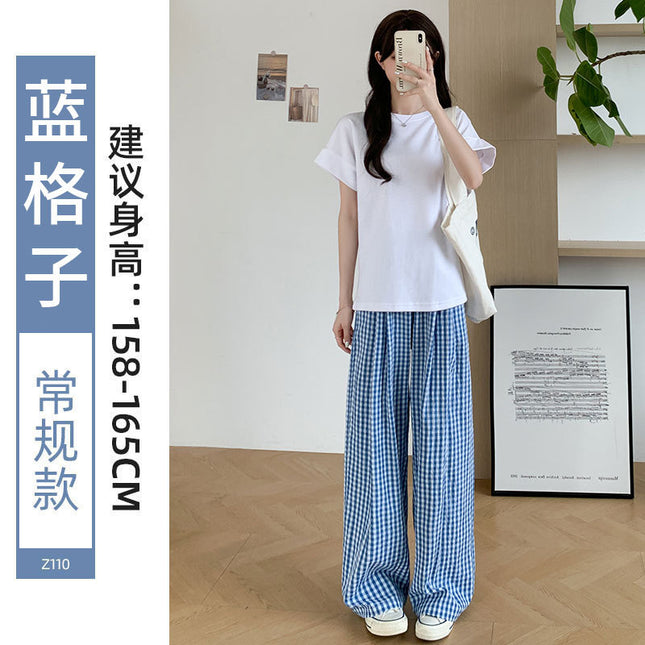 Plaid Pants Women's Summer Thin 2025 New High Waist Dipped Retro Casual Straight Leg Lazy Yamamoto Pants