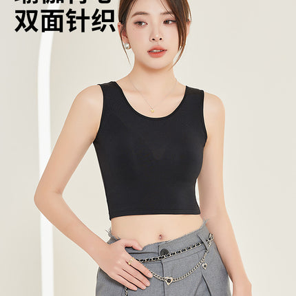 Tangge Spring and Summer Silk Spandex Women's Small Yoga Vest Sleeveless Round Neck High Elastic Mulberry Silk Base Vest Breathable