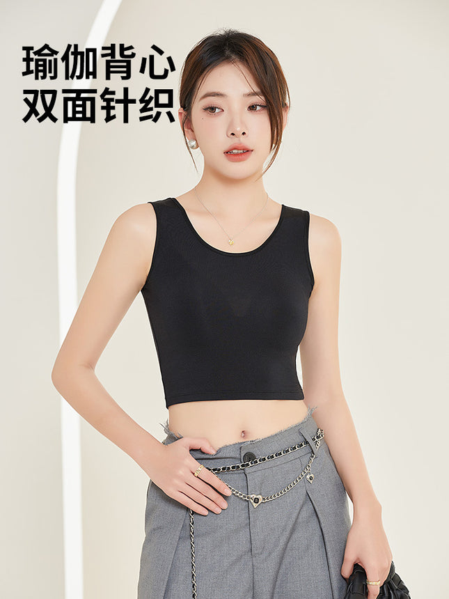 Tangge Spring and Summer Silk Spandex Women's Small Yoga Vest Sleeveless Round Neck High Elastic Mulberry Silk Base Vest Breathable
