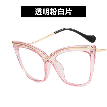 X Cat Eye Metal Glasses Frame 2022 New Anti-Blue Light Large Frame Flat Mirror European and American Ins Trendy Retro Glasses Frame