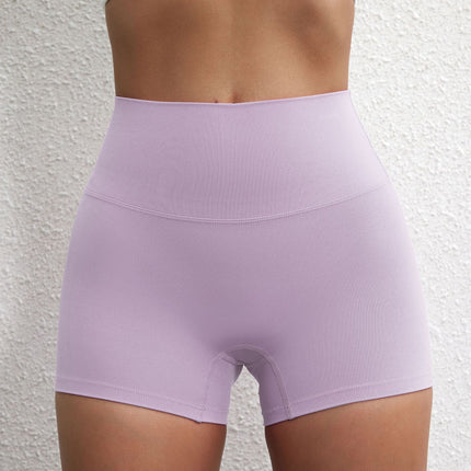 Summer solid color European and American women's high waist hip lifting peach sports shorts tight stretch fitness three pants can be worn outside