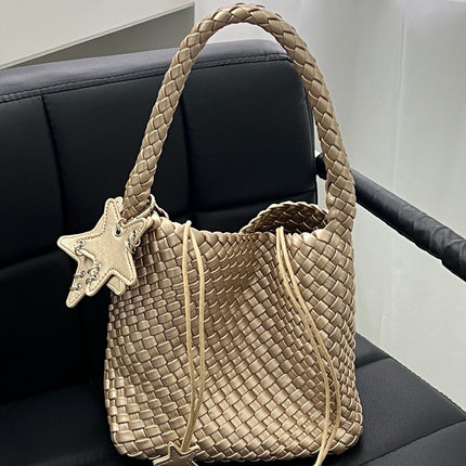 Cross-Border Large-Capacity Hand-Woven Bags for Women, Commuter Bags, High-End Shoulder Bags, Fashionable Satchel Bucket Bags