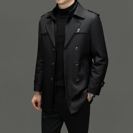 Men's Winter Autumn Warm Windbreaker Removable Liner Solid Color Light Business Casual One Clothes Two Wear Lapel Jacket Coat