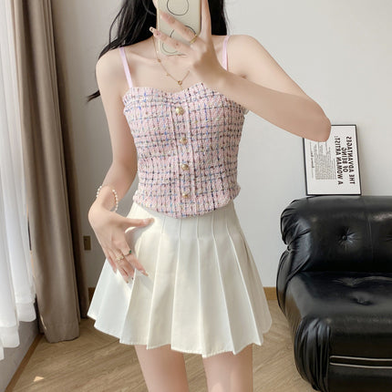 Korean Style Small Fragrant Style Braided Plaid Camisole Female Beautiful Back Sexy Slim Fit Versatile Bottoming Wrap Chest Tube Top