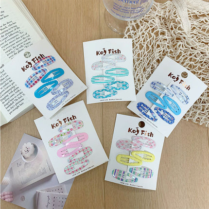 Korean Cute Wavy Water Drop Hairpin New Plaid Sweet Floral Bb Clip Girl Bangs Clip Side Clip Hair Accessories