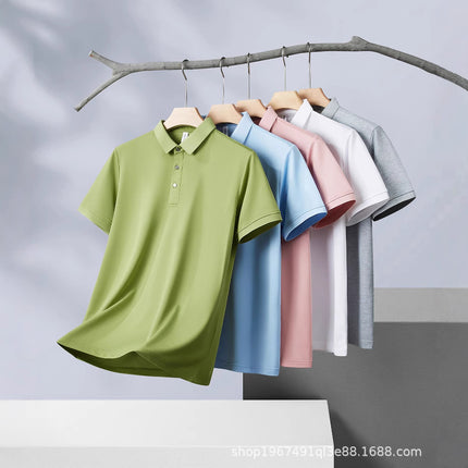 High-Quality Ice Silk Short-Sleeved Polo Shirt with Custom Printed Logo, Summer Breathable Lapel Quick-Drying Work Clothes, Work Clothes Printing