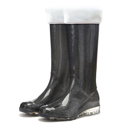 Cross-border new version of rain boots fashion gradient high-level rain boots women's winter fleece-lined warm camping to the sea pastoral