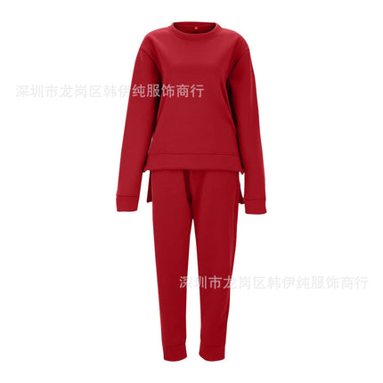 2023 Amazon cross-border new loose plus size top women's long sleeve hot figure sweater fleece-lined casual suit wholesale
