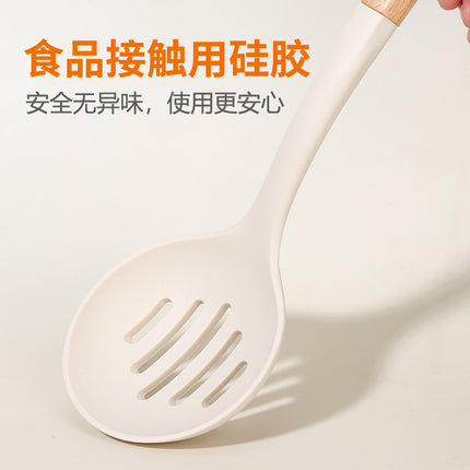 Wooden Handle Silicone Kitchen Utensil Set, Non-Stick Pan, Silicone Spatula, Soup Spoon, High Temperature Resistant Silicone Cooking Spatula, Daily Kitchen Utensils