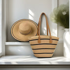Khaki black stripe width / Hat + bag set