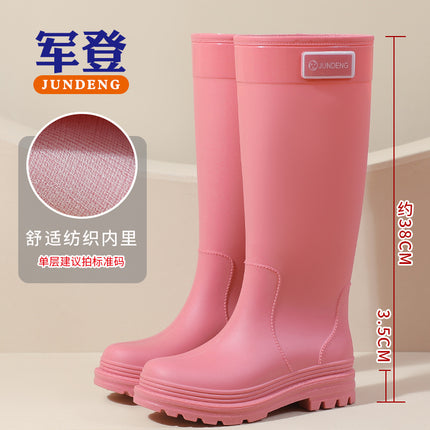 Military Fashion Rain Boots for Women, Adult High-Top Rain Boots, Long-Tube Waterproof, Non-Slip High-Top Rubber Shoes, Hiking Wear-Resistant Water Shoes