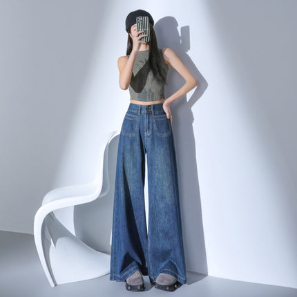 American Casual High-Waisted Wide-Leg Jeans for Women 2025 Autumn New Straight Loose Slimming Drapey Floor-Length Pants