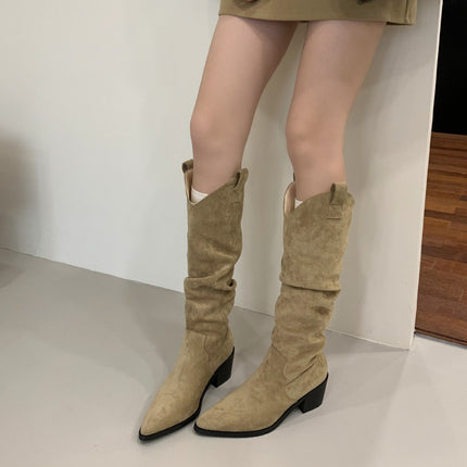 Long Boots, High Boots, Women's Suede 2025 Autum New Boots, Pointed Toe Retro Knight Boots, No More Than Knee Thick Heels and High Heels