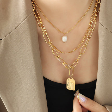 European and American Street Trendy Spice Girl Light Luxury Crude Chain Natural Freshwater Pearl Necklace Detachable Wear Titanium Steel Necklace