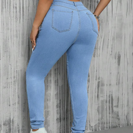 Guangzhou Supply Chain Tiktok Pop In-Stock Women's Jeans High-Stretch Zipper Mid-Waist Skinny Pants