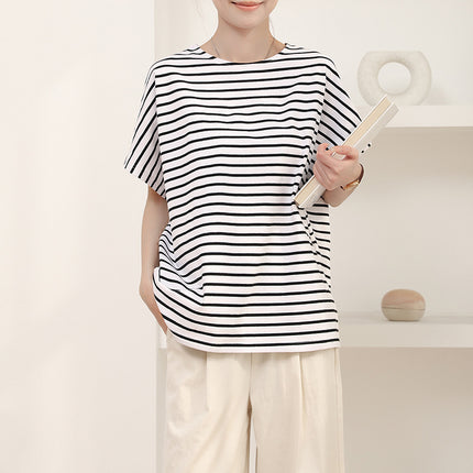 Japanese Rakuten Batwing Sleeve T-Shirt Women's Summer Popular Casual Pure Cotton Cool Loose Anti-Pilling Solid Color Short Sleeve