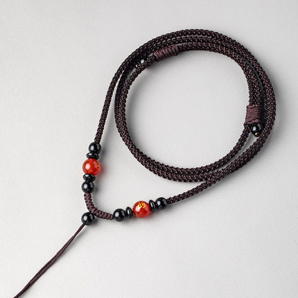 Artisan Obsidian Agate Emerald Pendant Rope Hand-woven Necklace Rope Men's and Women's Pendant Neck Pendant with Rope
