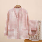V-neck-air cotton-lattice-pink / M