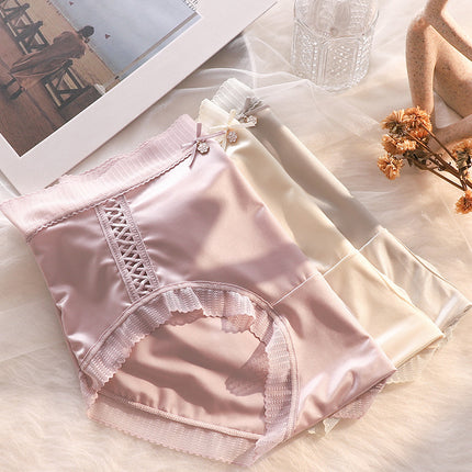 Silk Satin Panties Women's Light Luxury Light Sense Comfortable Traceless Elegant Lace Trim Mid-high Waist Mulberry Silk Crotch Briefs