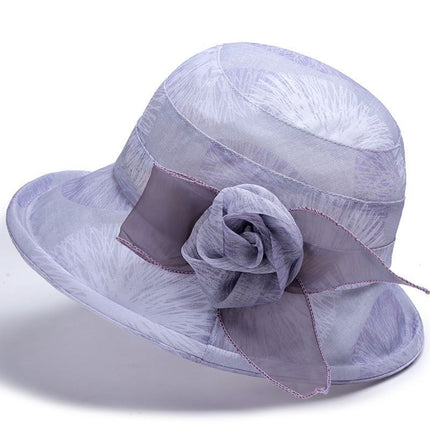 Korean Style Women's Summer Breathable Fisherman Hat, Middle-Aged and Elderly Mother's Hat, Organza Flower Pot Hat, Sun Protection Sun Hat