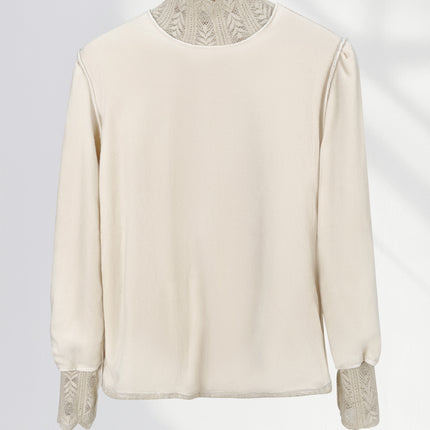 Women's full-body fleece-lined high collar brushed lace bottoming shirt autumn and winter long sleeve lace mesh top