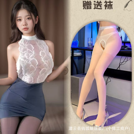 Sexy Lingerie Night Sexy Pure Lust Secretary Uniform Suit Lace Women's Hip Skirt Free of Taking Off Ol Role Play