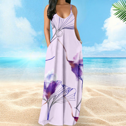 Cross-border Amazon European and American Women's Bohemian Sling dress Digital Printing Vacation Style Sexy Dress