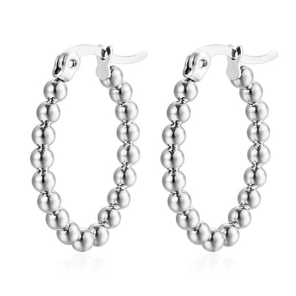 Cross-border European and American fashion geometric stainless steel welding bead earrings simple fashion Joker plated 18K earrings wholesale