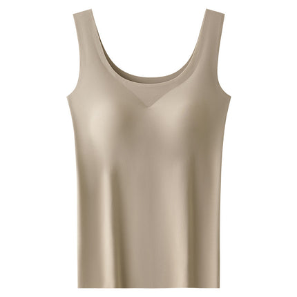 Ice Silk Seamless One-Piece Base Shirt with Chest Pad Women's Wide Shoulder Vest White Thin Sleeveless Outer Wear Top