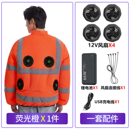 New Summer Fan Clothes Construction Site Cooling Air-Conditioning Clothes Outdoor Reflective Strip Air-Conditioning Clothes Men's Style with Fan