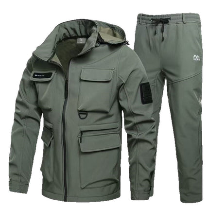 Cross-Border Men's Winter Velvet Thickened Military Fan Workwear Suit Soft Shell Waterproof Wind-Resistant and Wear-Resistant Cycling Workwear