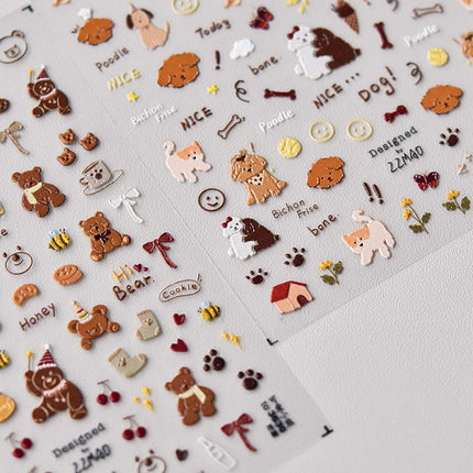 Cute Puppy Bear Nail Art Sticker Tomoni Embossed Adhesive 5D Cute Pet Nail Sticker Nail Art Decoration