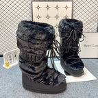 All black fur high tube / 38