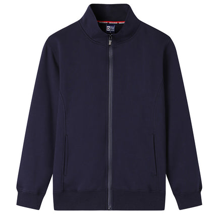 Autumn and winter stand collar sweater custom work clothes long sleeve mobile phone shop men's and women's work cardigan plus velvet coat logo