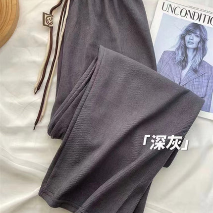 Ultra-Fine Smiley Face Drawstring Pants for Women Straight Casual Corduroy Wide-Leg Pants 2025 Autumn and Winter Drapey Floor-Length Pants