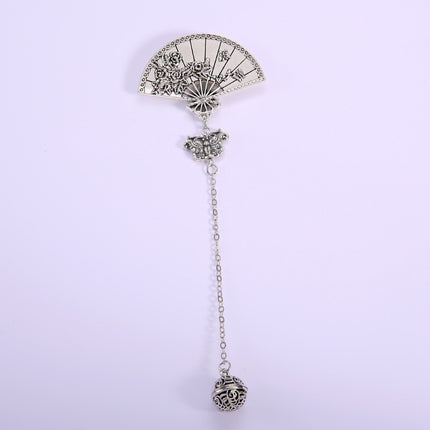 Chinese-Style Retro Plum Blossom Fan Brooch Cheongsam Lapel Button Bell Tassel Pendant Hanfu Pin