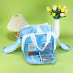 Premium four-compartment makeup bag - blue plaid / 31*19*21