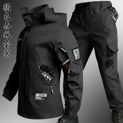 Men's Autumn and Winter Fleece-Lined Thickened Softshell Tactical Outdoor Sports Workwear Suit, Waterproof and Windproof