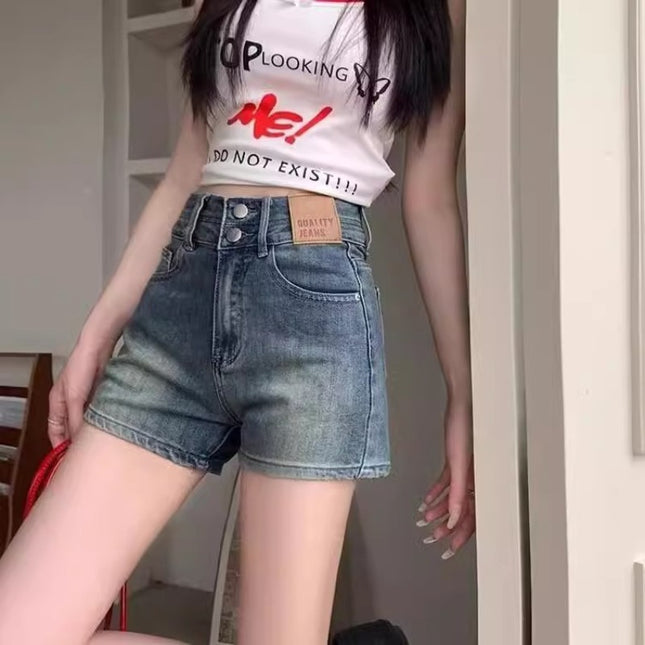 Vintage Denim Shorts for Women Trendy Versatile New Popular High-Waisted Hot Girl Plus Size Slim Fit A-Line Hot Pants