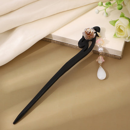 Antique Hairpin Step Tassel Wood Hairpin Imitation Ebony Headwear Disc Hair Simple Accessories Ancient Dress Hairpin Women's Hair