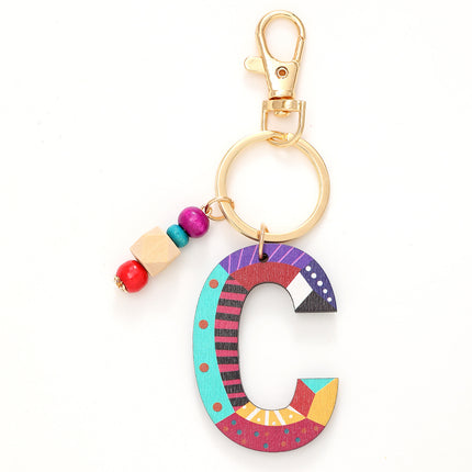 New Holiday Style Color Wooden Beads 26 Letter Keychain Key Chain Bag Hanging Accessories Cross-border Amazon
