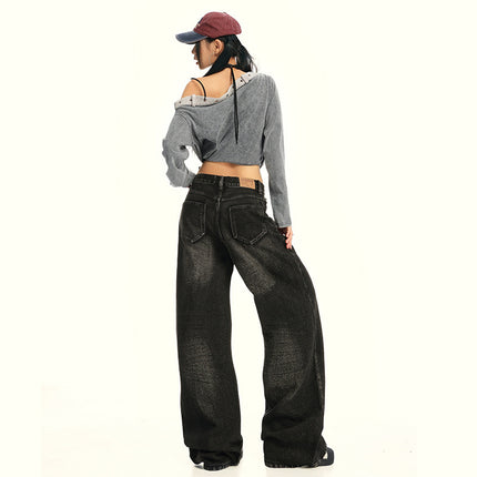 American Retro Wide-Leg Jeans for Women 2025 Early Autumn New Design Distressed Slimming Straight-Leg Floor-Length Pants