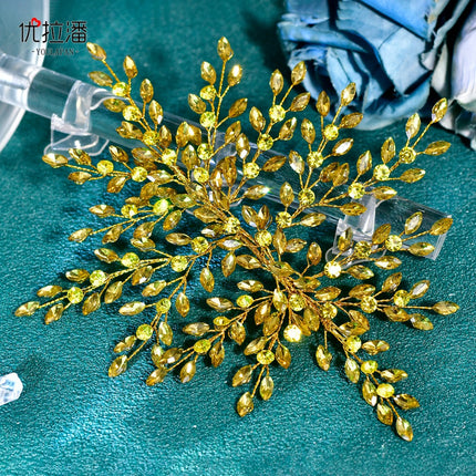 Youlapan Cross-Border Green Rhinestone Headband Hair Accessories Wedding Dress Accessories Bridal Updo Wedding Accessories Hp853